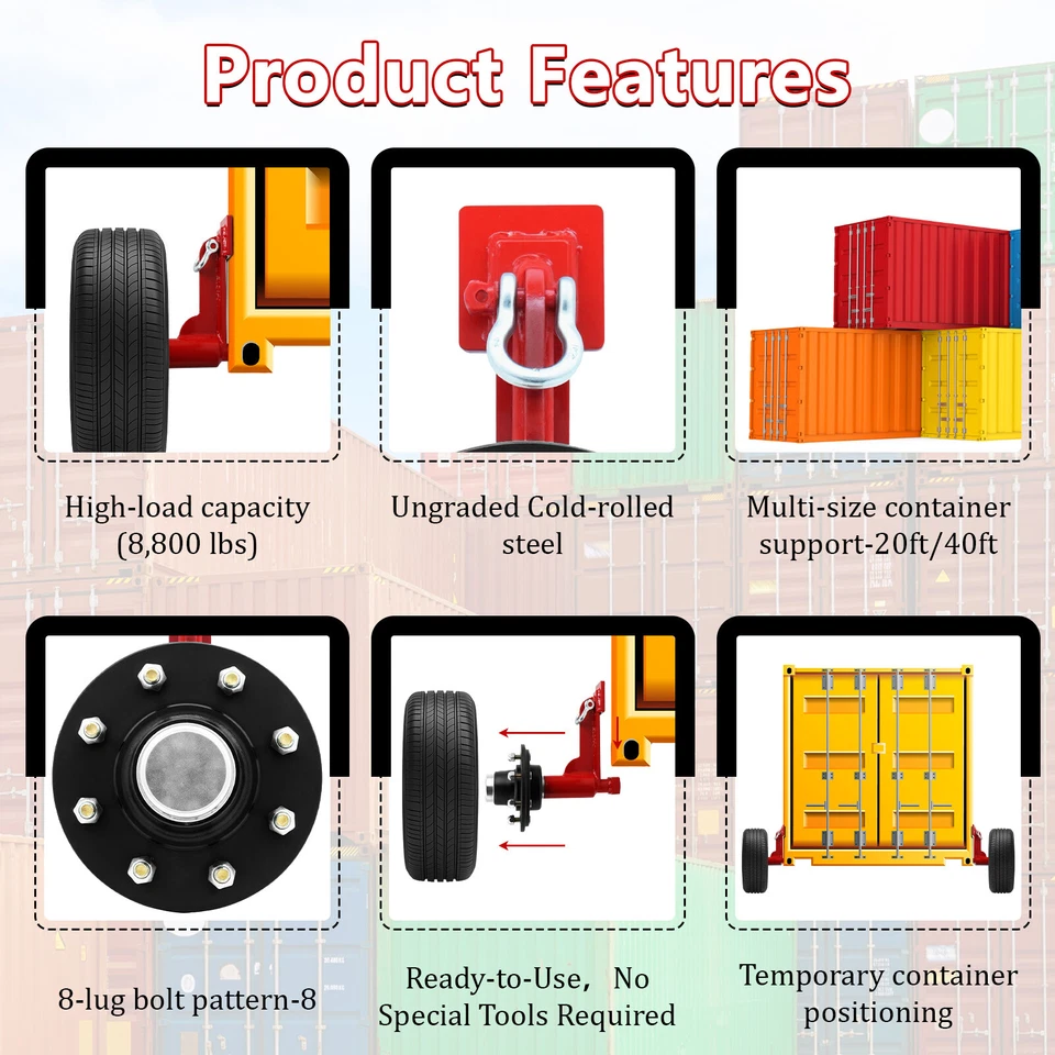 2 Pack Shipping Container Wheels 8×6.5 Lug Wheels Kit with 10FT Ratchet Straps - Image 4 of 4