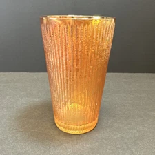 Jeanette Iridescent Marigold Carnival Tree Bark Variant Flat Tumbler 5" Tall EUC