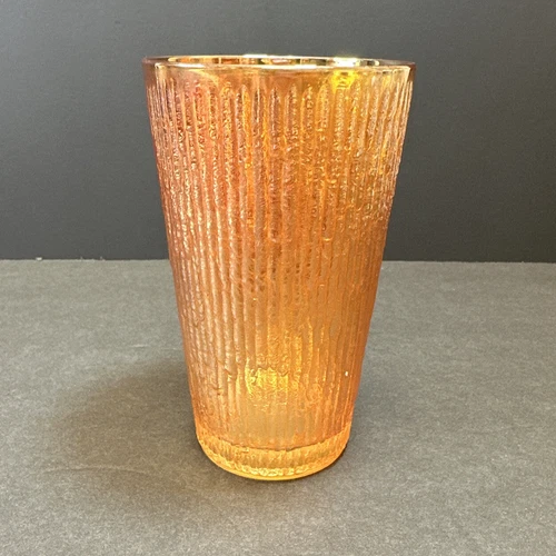 Jeanette Iridescent Marigold Carnival Tree Bark Variant Flat Tumbler 5" Tall EUC