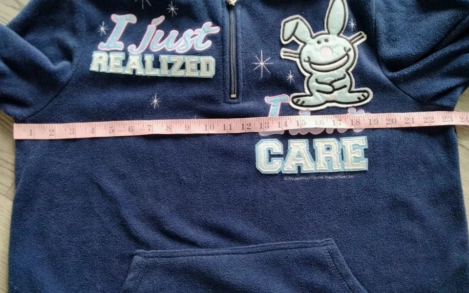 Jim Benton Its Happy Bunny "I Don't Care" Blue Fleece Hoodie 1X 16W Jerry Leigh - Image 4 of 4