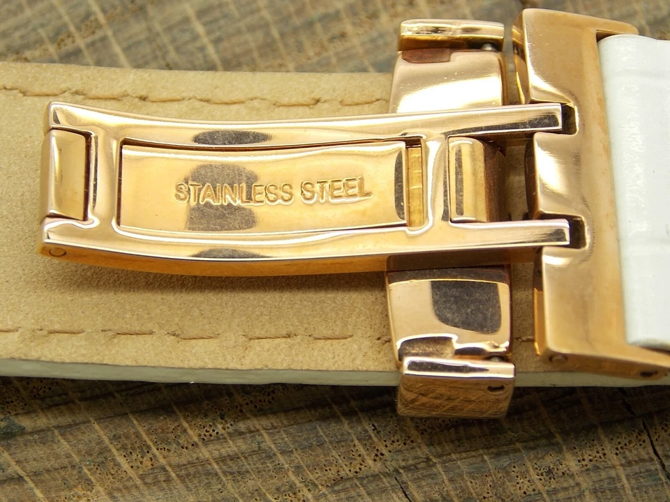 Correa de reloj vintage NOS sin usar de cuero tono oro rosa cierre de despliegue 24 mm de largo Foto 4 de 4