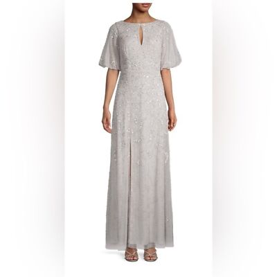 aidan mattox silver beaded dress AIDEN MATTOX Keyhole Beaded Silver Gown  The Dressing Room