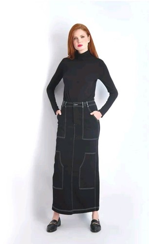 Pashmina Women Long Maxi Seamed Denim Pencil Jean Skirt Stretch Dark Blue Size S - Picture 5 of 14