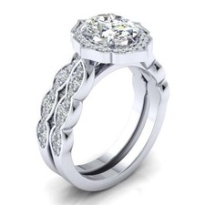 1.52 CT Oval Cut White CZ Bridal Wedding Ring Set Solid 925 Sterling Silver