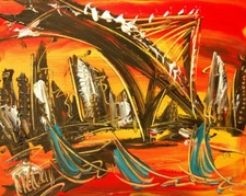 MANHATTAN BRIDGE BY  M.Kazav  Abstract   Original Oil Painting UNIQUE STYLE  rgg