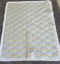 Vntg Striped Baby Quilt Crib Blanket White Knit Ruffle Edge S H Company RARE