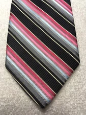 ALTEA MENS TIE BLACK GRAY PINK BLUE STRIPED 4 X 60
