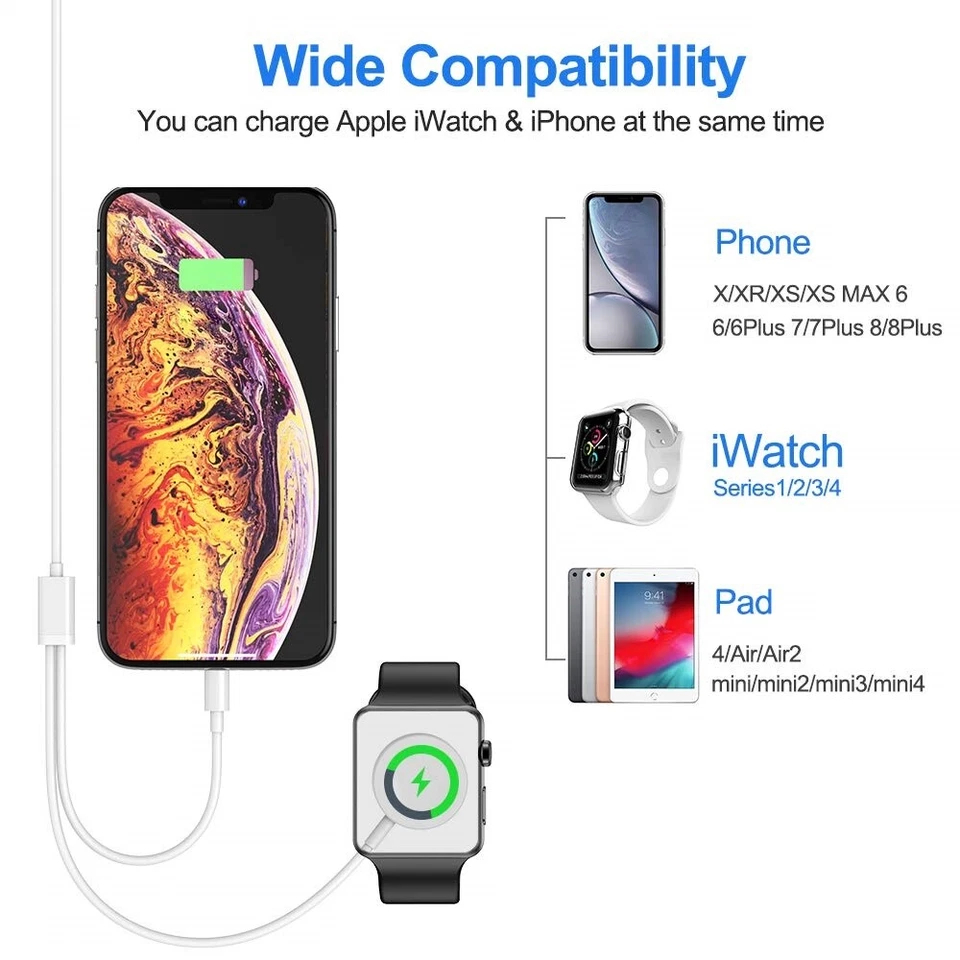 Cable 2 en 1 Base Carga Compatible Iphone, Ipad, Apple Watch Entrega 48/72h i89 - Imagen 4 de 4