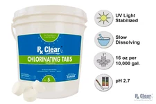 Rx Clear 1" Inch 99% Trichloro Stabilized Swimming Pool Chlorine Tablets - 5 lbs