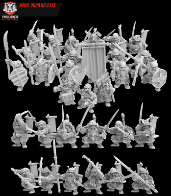 Samurai Zwerge x20, Zwergenarmee, Wargames Fantasy DnD Zwergkämpfer Miniatur