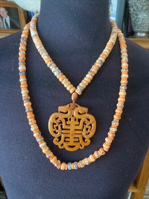 Very Dramatic  Copper Turquoise Necklaces with Tang Style Dragon Pendant