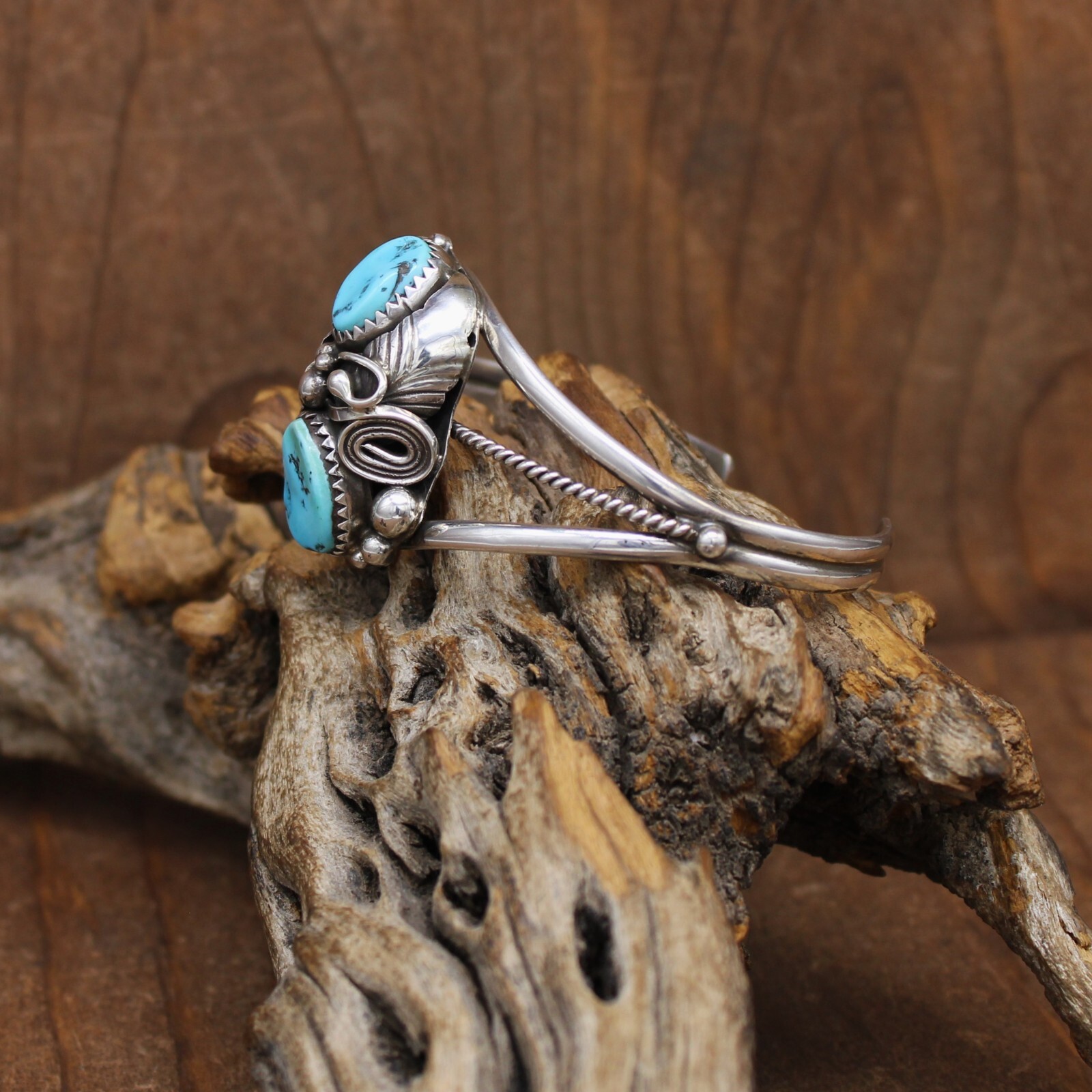 Sterling Silver Split Shank Two Stone Turquoise C… - image 3