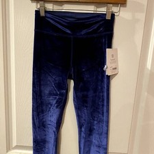 NWT ATHLETA GIRL HIGH RISE CHIT CHAT BLUE/PURPLE VELVET TIGHTS SIZE LARGE