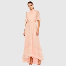 Mac Duggal 68229 Flare Sleeve High Low Dress Blush Pink Size 12