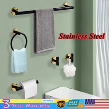 5 Piece Bathroom Bath Hardware Accessories Set Towel Bar Kit Matte Black  Gold