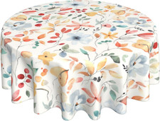 Spring Floral Tablecloth round 60 Inch,Watercolor Flower Table