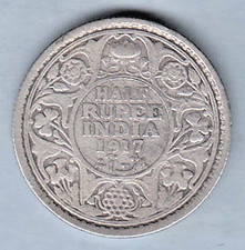 1917 British India King George V Half Rupee silver coin