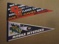 AHL ECHL Quad City Flames & Mobile Mysticks Vintage Defunct Hockey Pennants