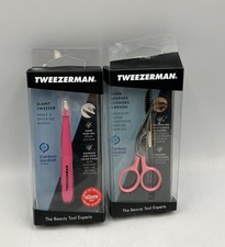 Tweezerman Stainless Steel Pink Slant Tweezer  Tea Rose Brow Shaping Scissors