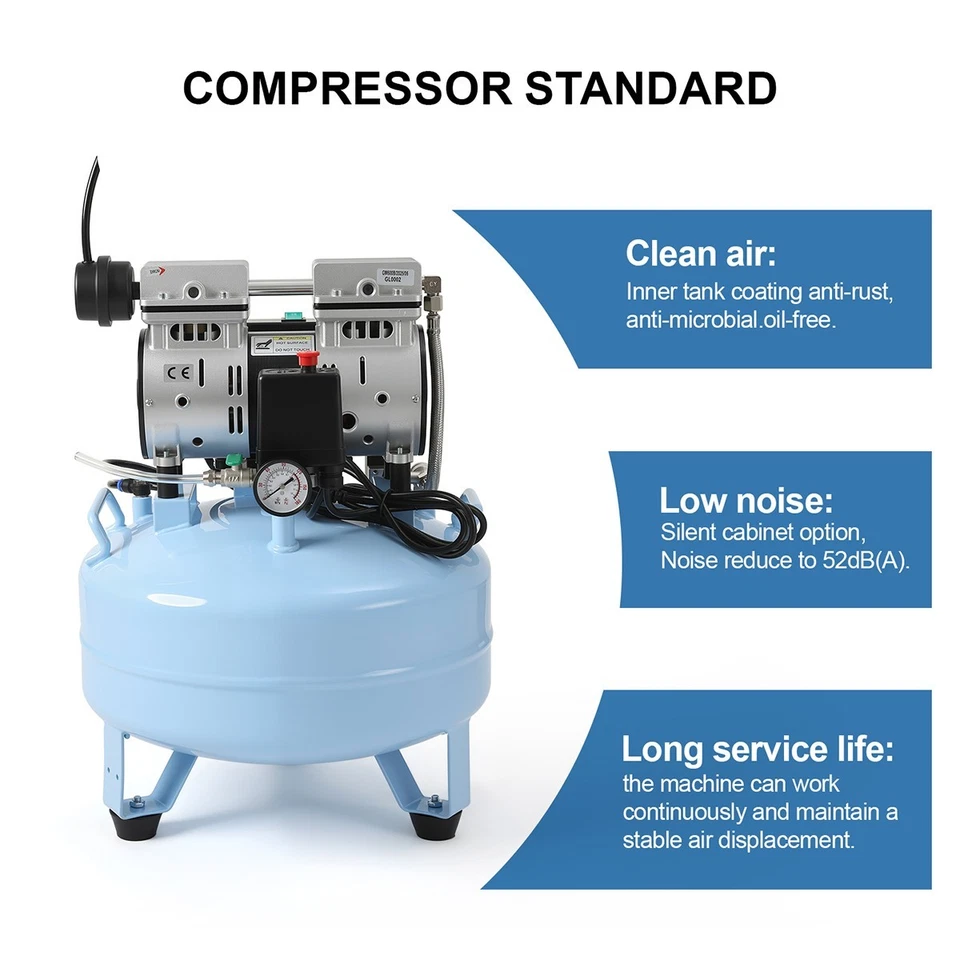 Compressor de aire silencioso médico dental libre de aceite 24L/40L tanque - Imagem 2 de 4