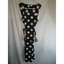 ILE New York Polka Dot Sleeveless Midi Dress Black White Women's w/Belt