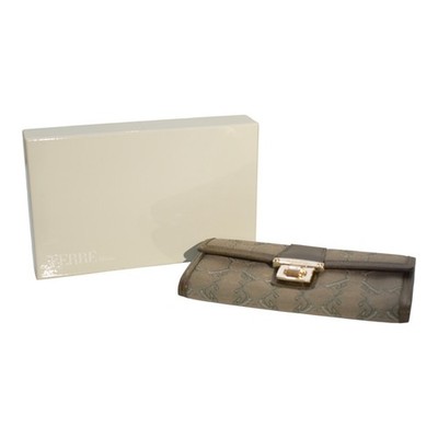 Giangranco Ferre Khaki Leather & Fabric Wallet Gold hardware Long Envelope