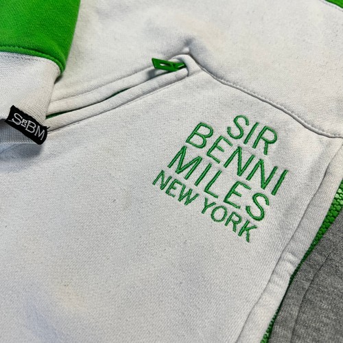Vintage Sir Benni Miles Green Zip Hoodie L Pullover weiß grün Kapuzenpullover - Bild 3 von 5