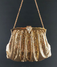 Vintage Whiting  Davis Gold Tone Mesh Evening Bag Purse w/ Rhinestone Clasp