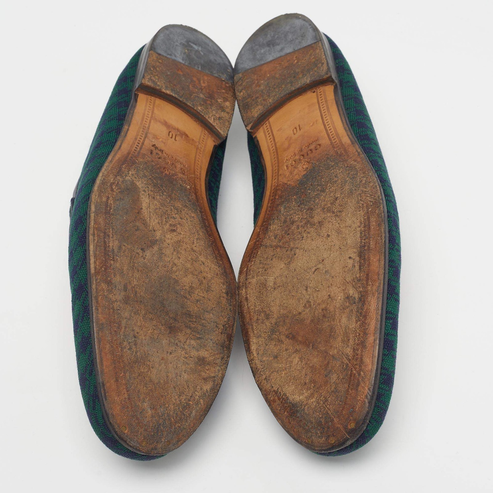 Gucci Horsebit Size 44 GreenNavy Blue Knit Fabric Flora Embroidered Loafers thumbnail 6