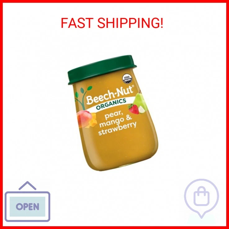 Frascos de comida orgánica para bebés de haya y nuez, pera orgánica pera mango y fresa puré para bebés, St Foto 2 de 2