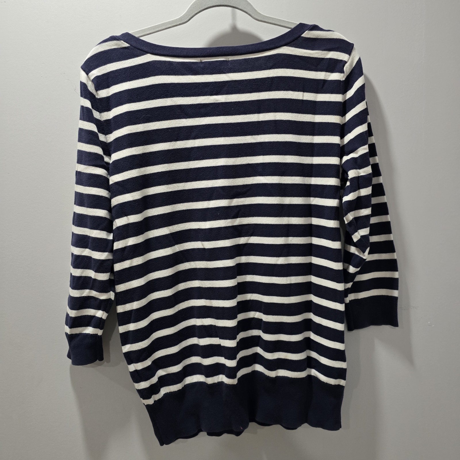 Gap Striped Button Shoulder Pullover Sweater Navy White XXL 3/4 Sleeve Women