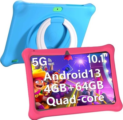 SGIN Kids Tablet 10'' Android 13 64GB Storage Quad-Core Google WIFI, Blue & Pink
