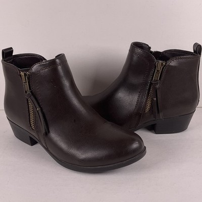 Sugar Choco Brown Ankle Booties Women s Size 3 M Side Zip Faux Leather Boots