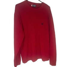 Chaps Red Knit Classic Sweater With Blue Logo   Preppy Men  s XL   EUC -Y2K