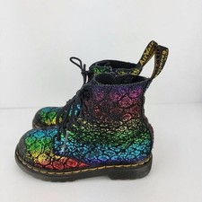 Dr Martens Girls Size 10 Rainbow Pascal T Suede Metallic Combat Boots 1460