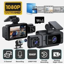 3CH Lens Dash Cam 1080P WiFi Car Camera Night Vision G-Sensor DVR Recorder+64GB