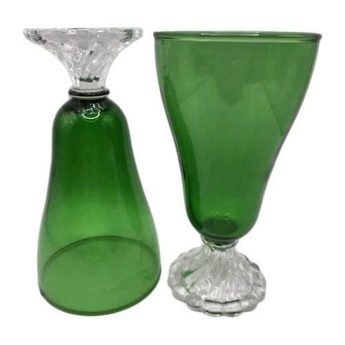 2 Vintage Anchor Hocking Forest Green Burple Boopie Bubble Water Goblet 6.5"