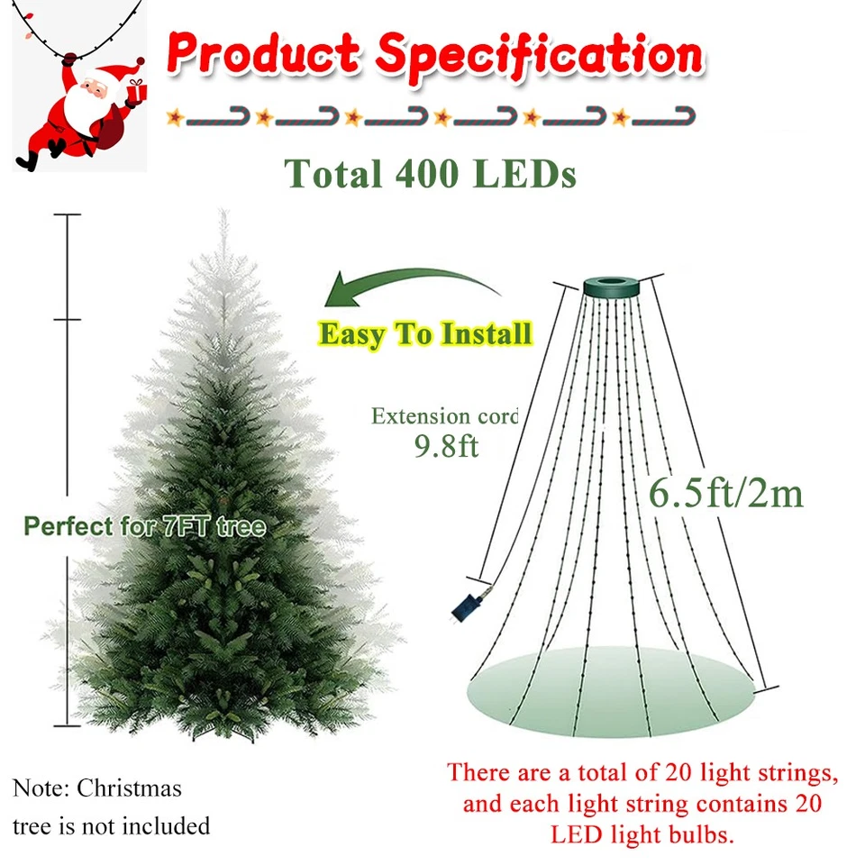 Christmas Tree Waterfall Lights 400LED RGB Color Changing Indoor Outdoor Decor - Image 2 of 4