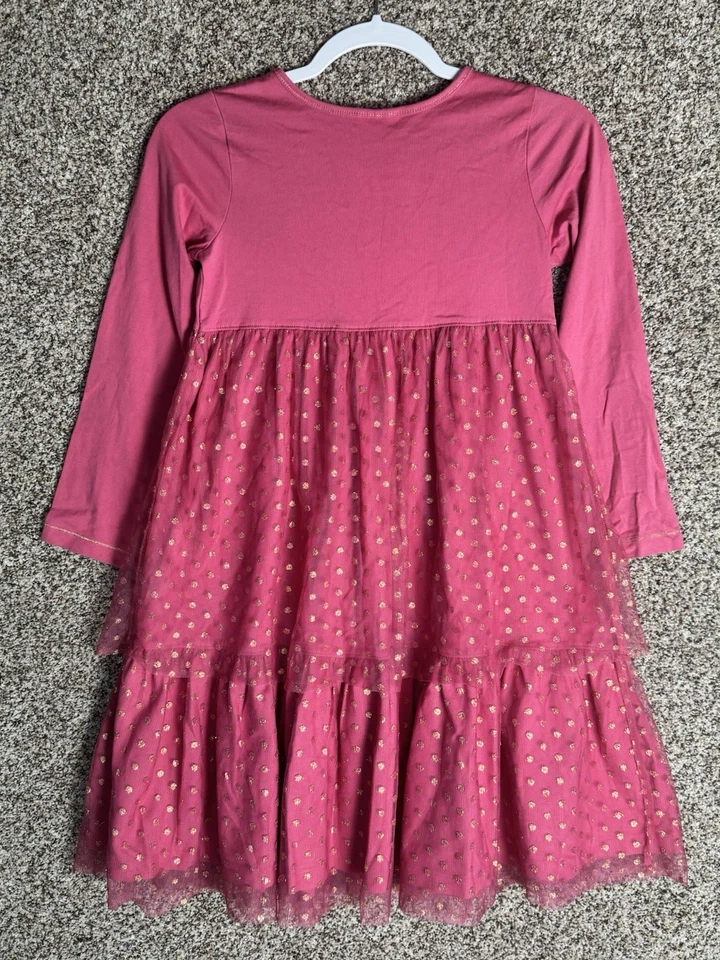 Hanna Andersson Pink Gold Dot Tulle Tiered Party Dress Sz 140 (10) Long Sleeve - Image 4 of 4