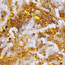 LDKGHE 4 oz Crinkle Cut Paper Shred Filler for Gift 4 oz, White and Gold 