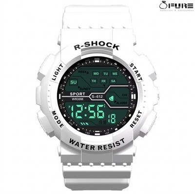 Weiße Herren-Digitaluhr LED-Bildschirm wasserdicht leuchtend Militärstil Uhr