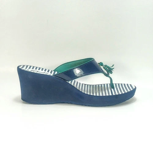 Sandali Clarks Yacht Flash donna 9M blu nautico verde nappe zeppa punta