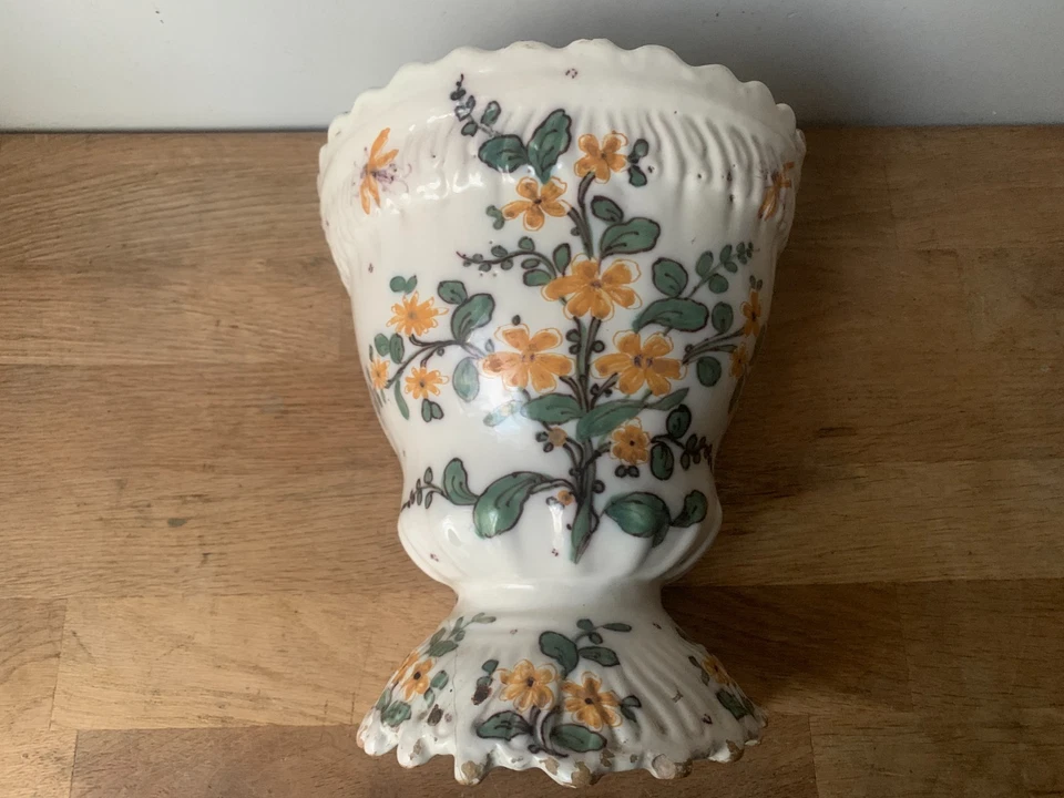 ancienne bouquetière murale à poser en faience , décor fleuri - Photo 2/4