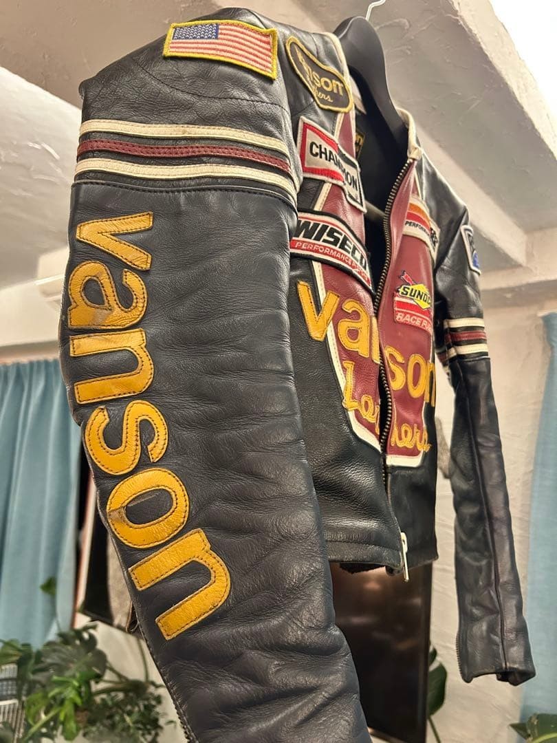 VANSON Black Red Leather Riders Jacket Racing One Star Made In USA