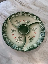 Chip and Dip Vintage Divided Dish With Holly And Berries