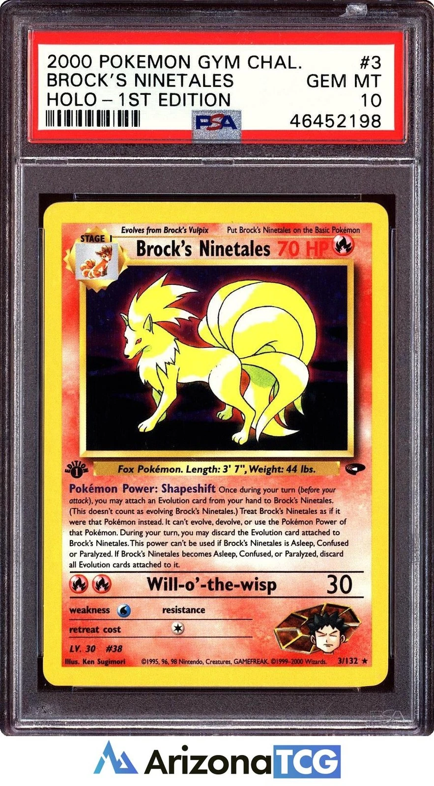 Pokemon 2000 Brock's Ninetales 3 Holo 1st Edition Gym Challenge GEM MINT PSA 10