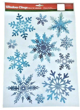 Christmas Silver Blue Snowflakes Window Clings Sticks Windows Holiday