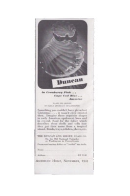 1941 Print Ad Duncan & Miller Glass Company Cranberry Pink Cape Cod Blue Jasmine