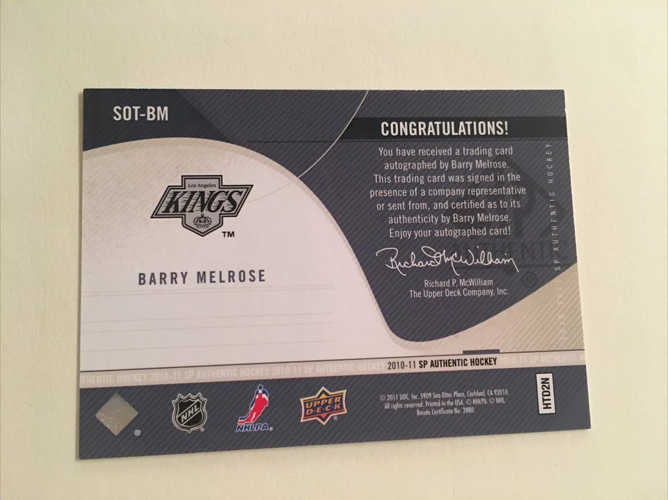 Barry Melrose 2010-11 SP Authentic Sign of the Times #SOTBM - Image 2 of 3