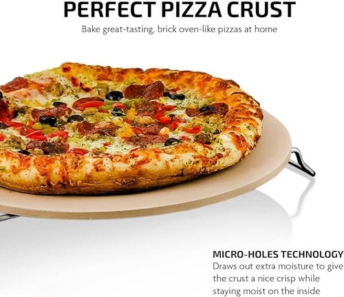 Pizza Stone Set 3Pc Includes Pizza Cutter & Wire Rack Multipurpose Ceramic Large - Picture 12 of 12
